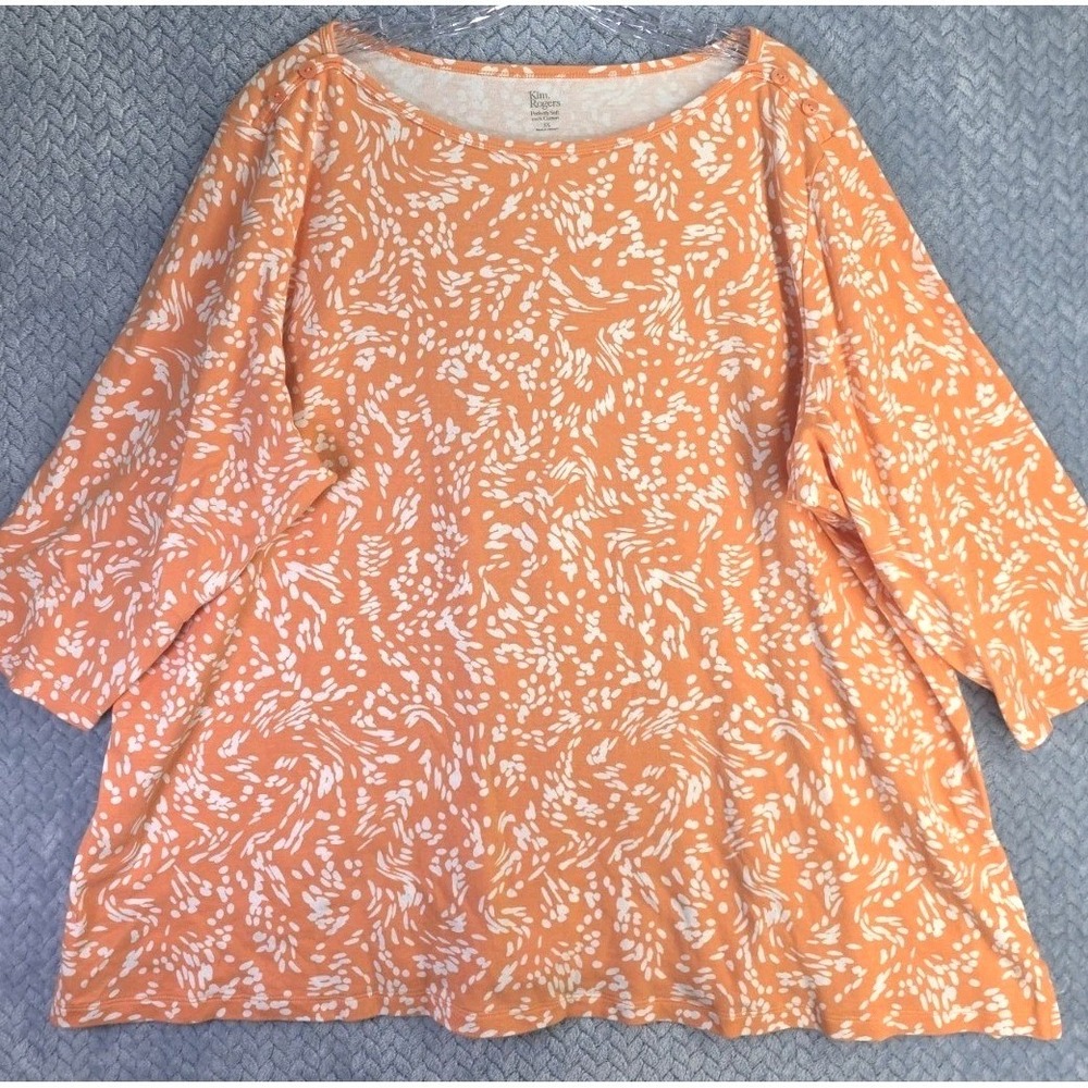 Kim Rogers Perfectly Soft Womens Tunic Top 3X Artsy Orange Cotton Comfy Summer